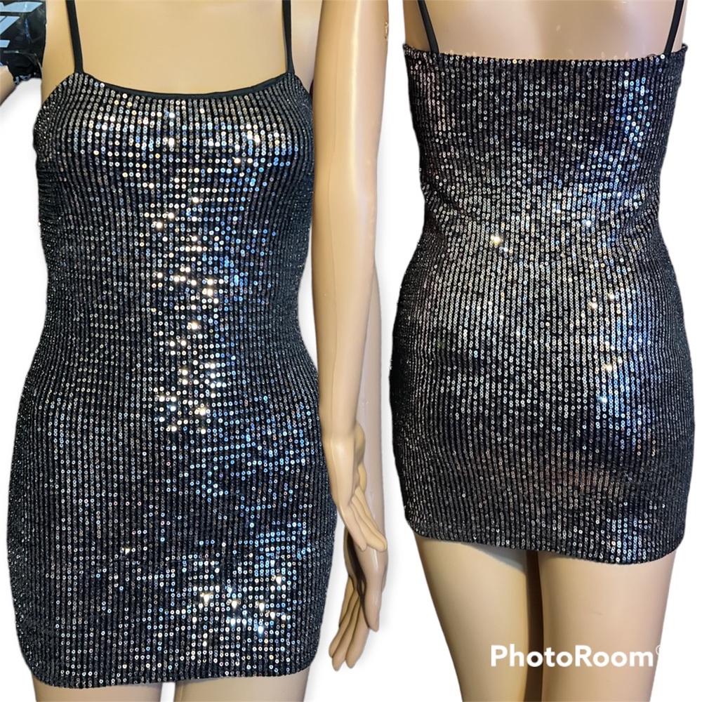 Mónaco sequin mini dress color silver size S